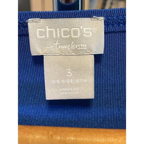 Chicos Travelers Blue Black Asymmetrical Hem Flowing Pullover Top Sz XL - Picture 4 of 8